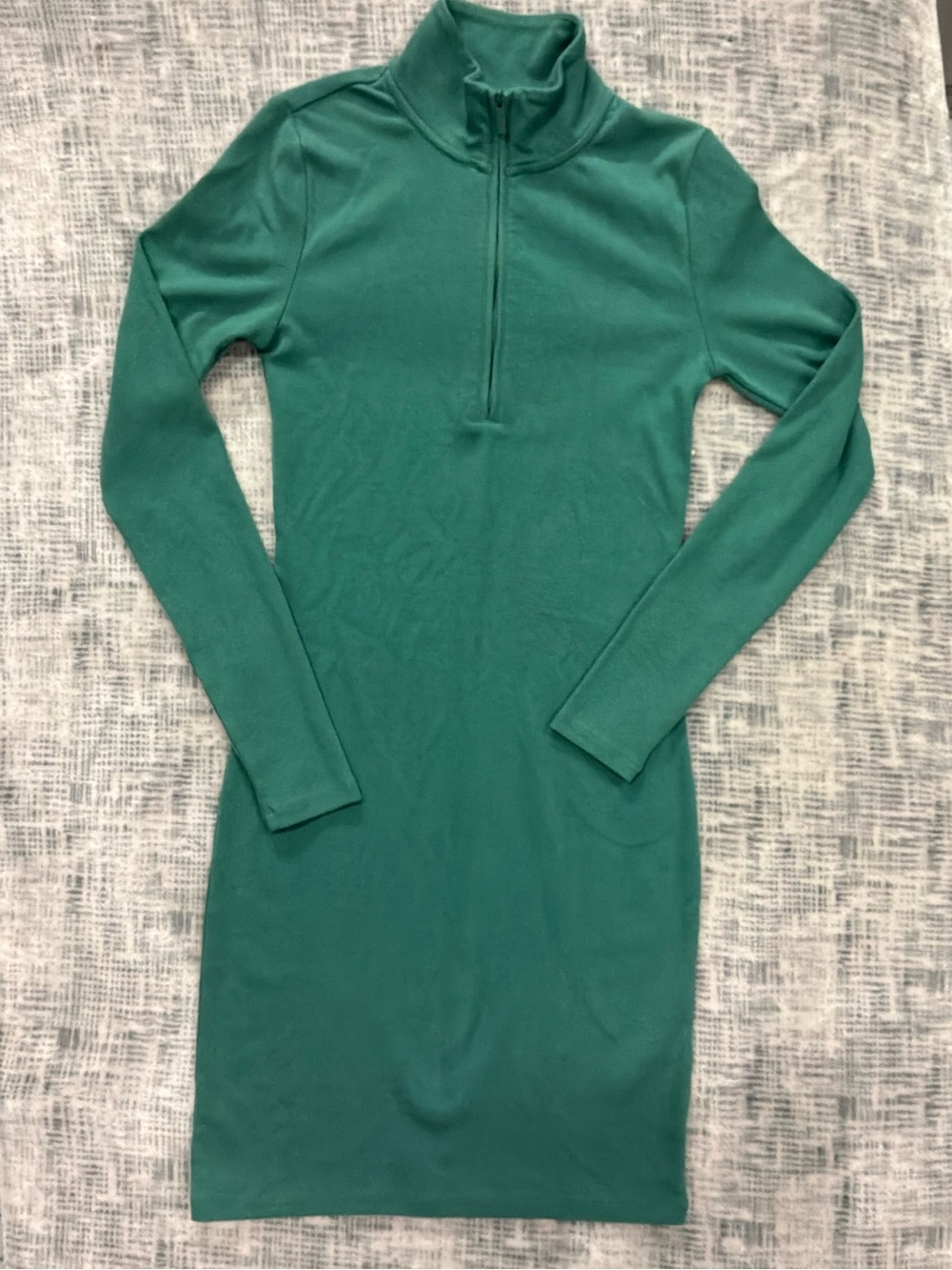 Sunday Best Teal Long-Sleeve Mock Neck Zip Dress